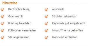 Kurzüberblick einer Textbewertung