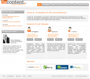 Startseite der content.de-Webseite von 2010